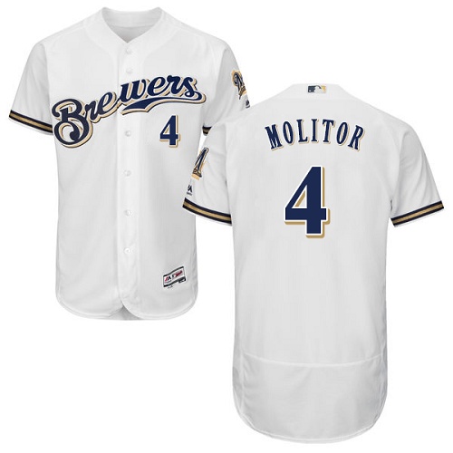 Brewers #4 Paul Molitor White Flexbase Authentic Collection Stitched MLB Jersey
